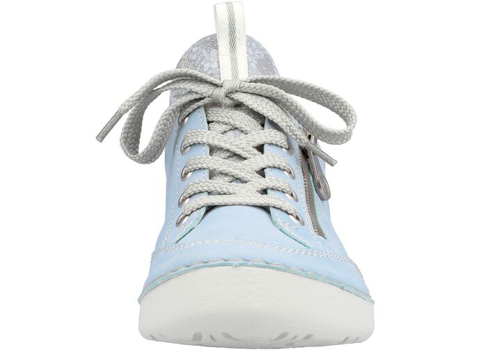 Rieker veterschoen van textiel met bloemenprint en metallic glans LICHTBLAUWGRIJS