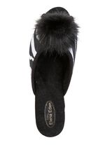 ELENA EDEN, chique damesmuiltjes, breedte G, met imitatiebont pompon ZWART-WIT