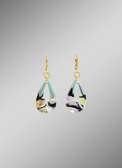 Oorbellen met Muranoglas in lichtblauwe en gouden tinten 