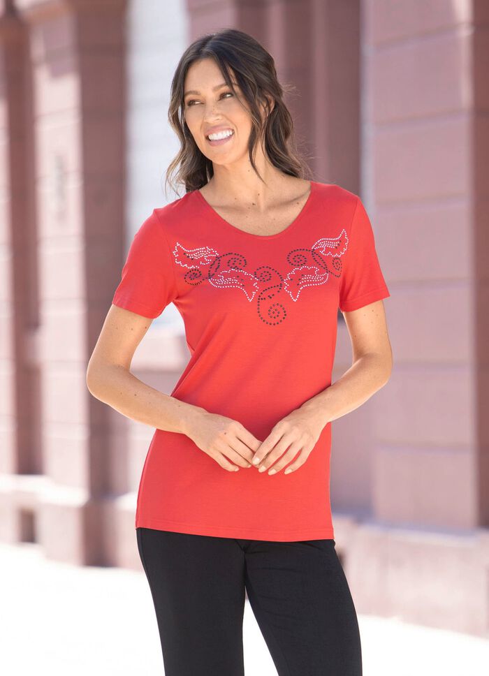 Shirt met decoratieve plaatdecoratie in 2 kleuren ROOD