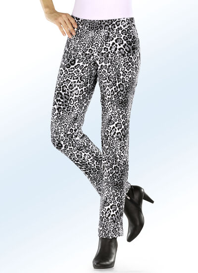 Jacquardbroek met trendy luipaarddessin 
