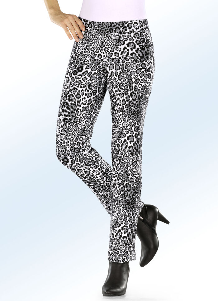 Jacquardbroek met trendy luipaarddessin 