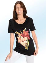 Lang shirt met contrastprint in 2 kleuren ZWART