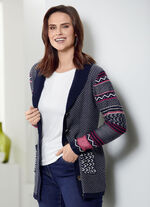 Cardigan in een mix van patronen MARINE-ROOD-CRÈME
