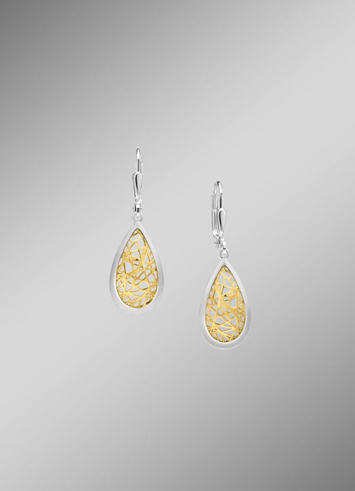 Druppelvormige oorbellen met een artistiek tweekleurig design 