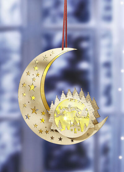 Verlichte maan van hout 