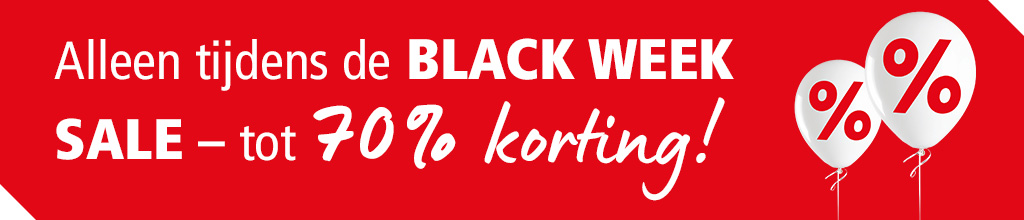 Black Week Sale - tot 70% korting! Rode achtergrond en ballonnen