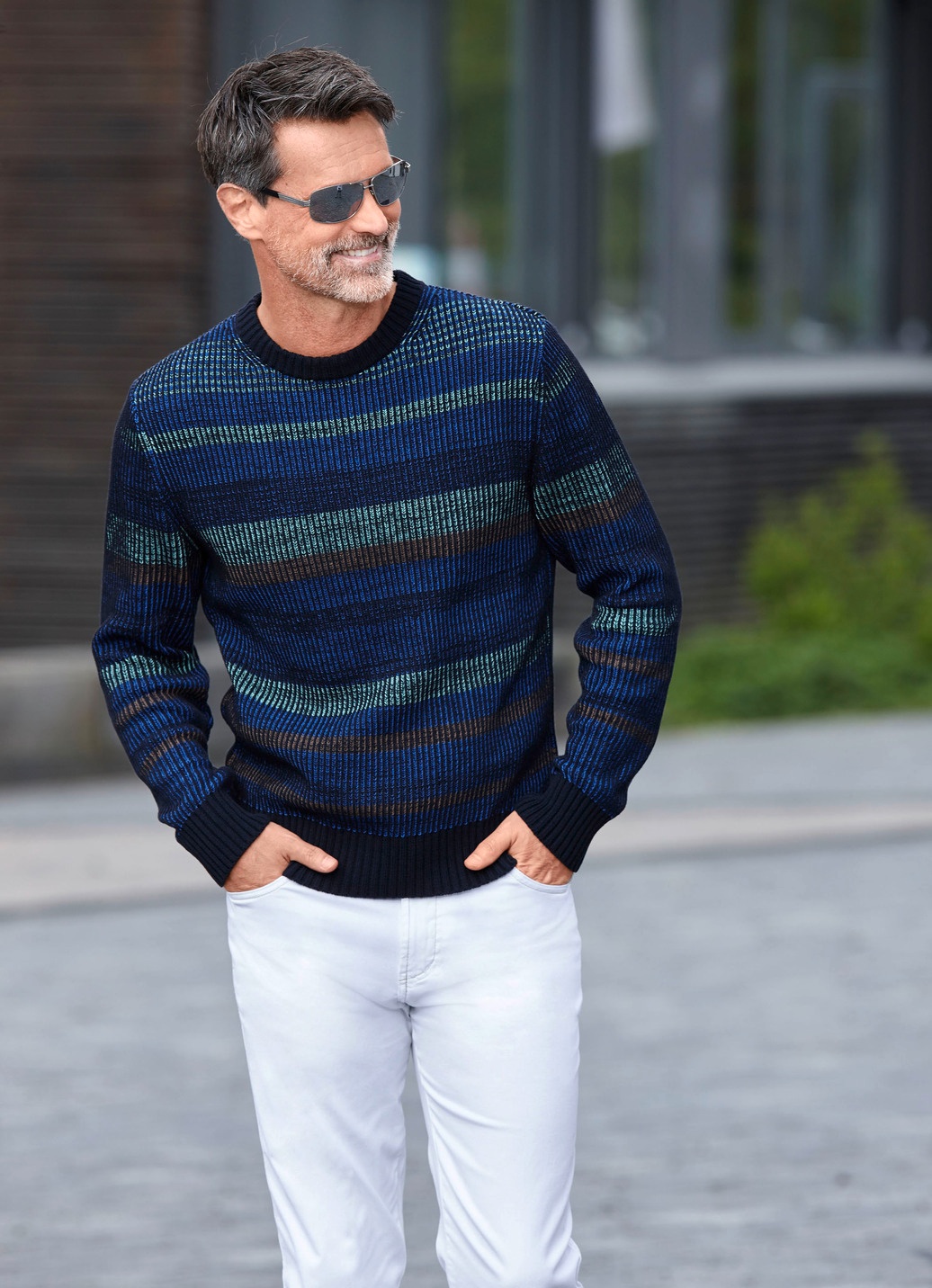 Meilicloth Pullover voor heren, ronde hals, gestreept, contrast, pullover voor heren, smalle ronde hals, basic gebreide trui, vrijetijdspullover voor mannen, casual, top, winter, warm, abrikoos, M