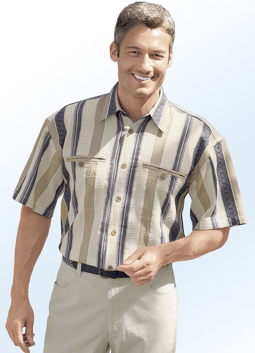 Vrijetijdshemden - Overhemd met paspelzakken op de borst, in Größe 3XL (47/48) bis XXL (45/46), in Farbe ECRU-TAUPE-ANTRACIET