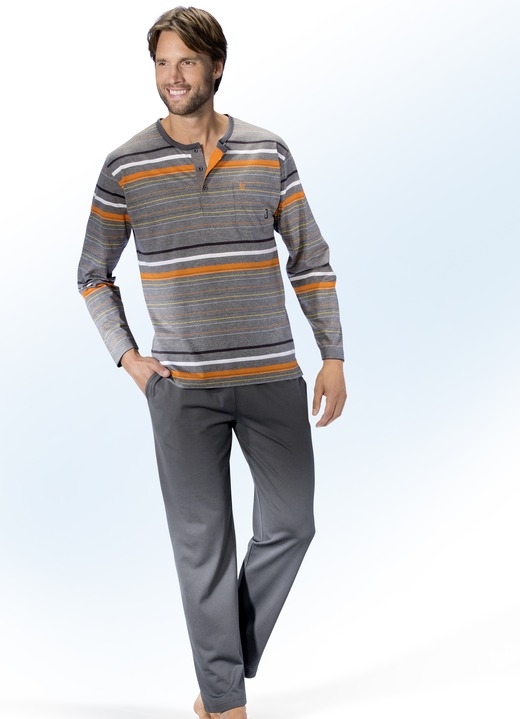 Ondergoed - Hajo Klima Komfort pyjama met knopenlijst, in Größe 046 bis 062, in Farbe GRAFIET-MEERKLEURIG